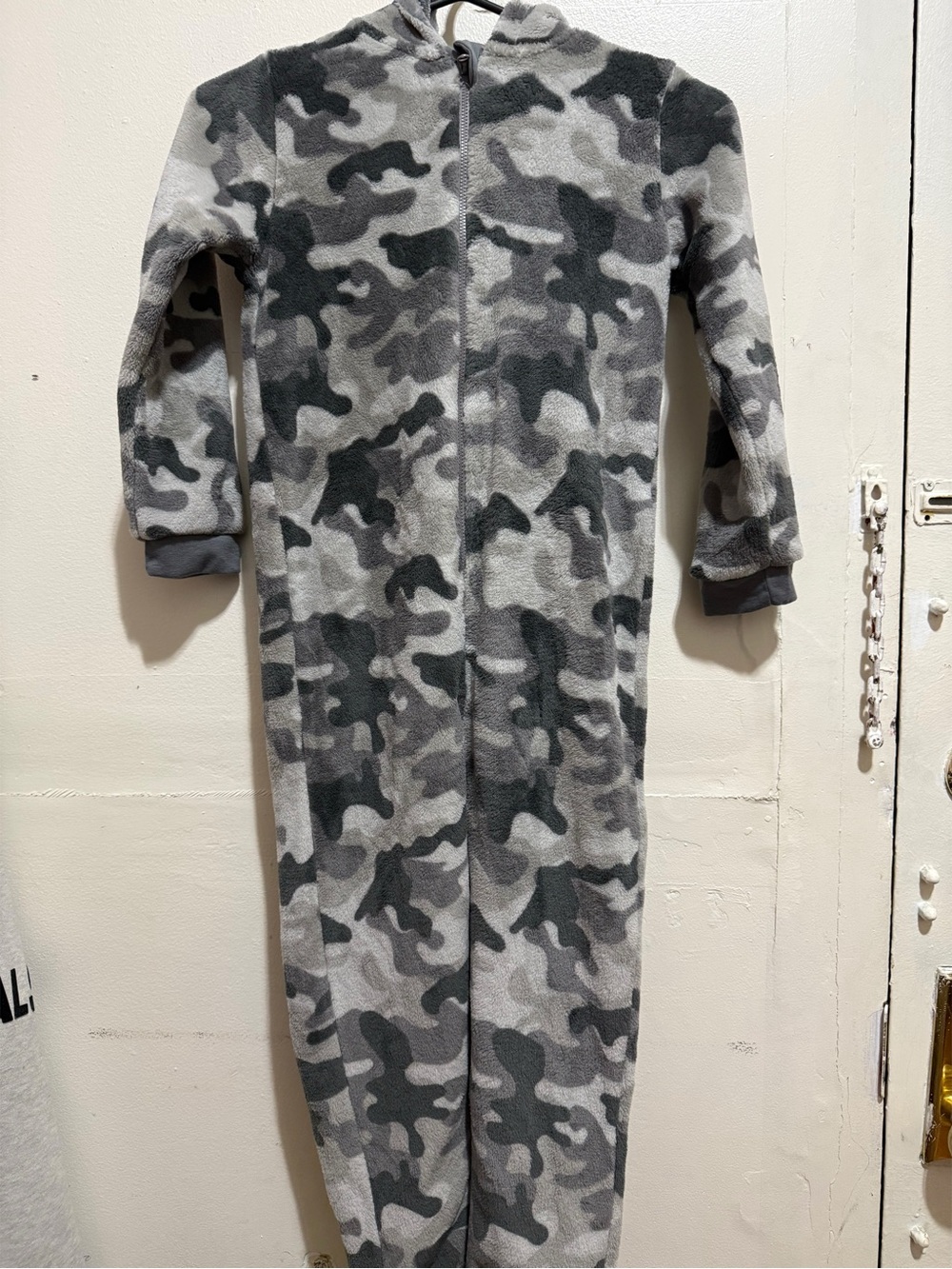Primark Gray Camo Fleece Hooded Zip Romper